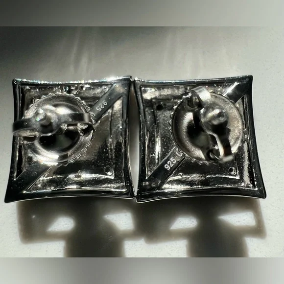 Mens 14K White GoldOver Solid Sterling SilverDiamonds DesignerEarrings